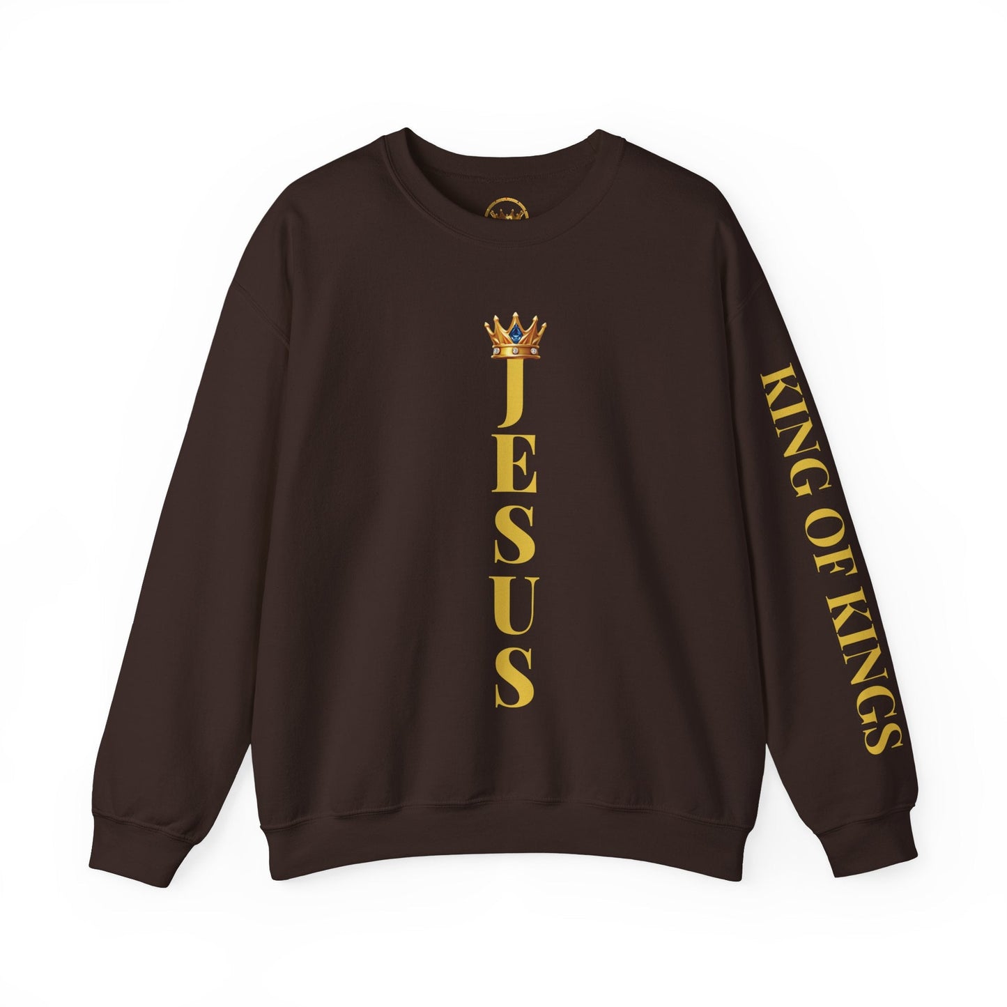 Jesus Is King Crewneck Sweatshirt – Bold Faith Design with “King of Kings” Sleeve - Jesus Is Saviour Apparel